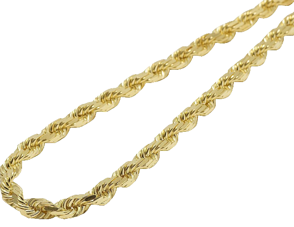 14K Women's Yellow Gold Diamond Cut Hollow Rope Necklace 2mm / 22 / Yes