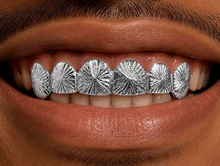 Silver Sunburst Mirror-Cut Grillz