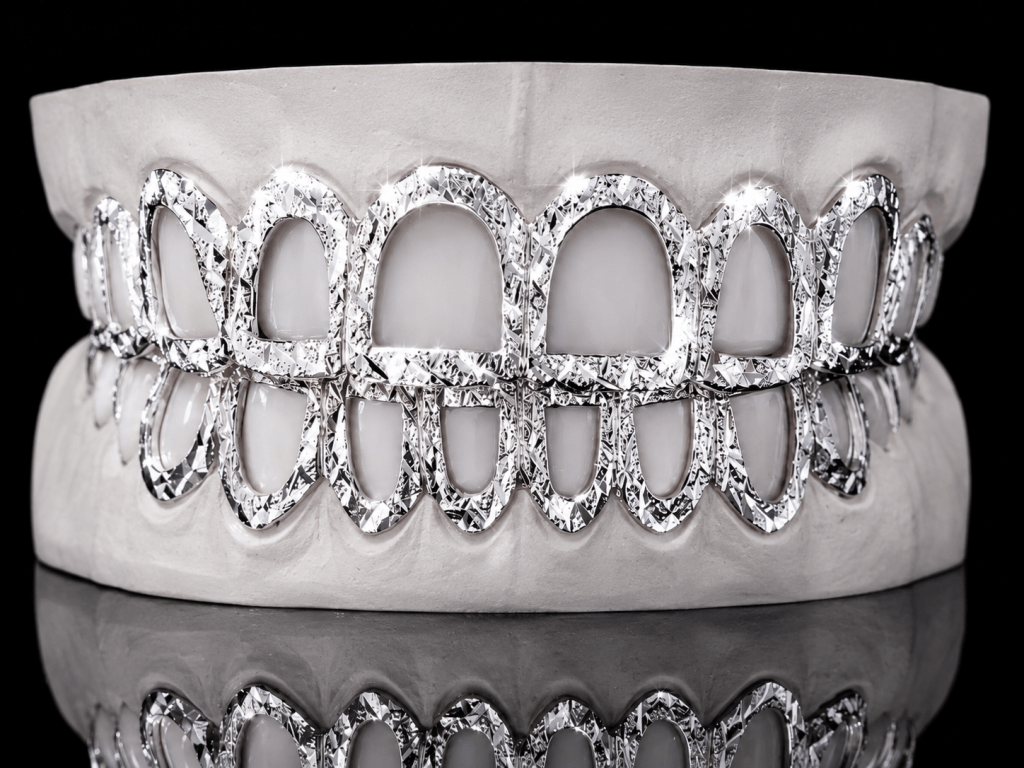 Diamond Dust Open Face Silver Grillz