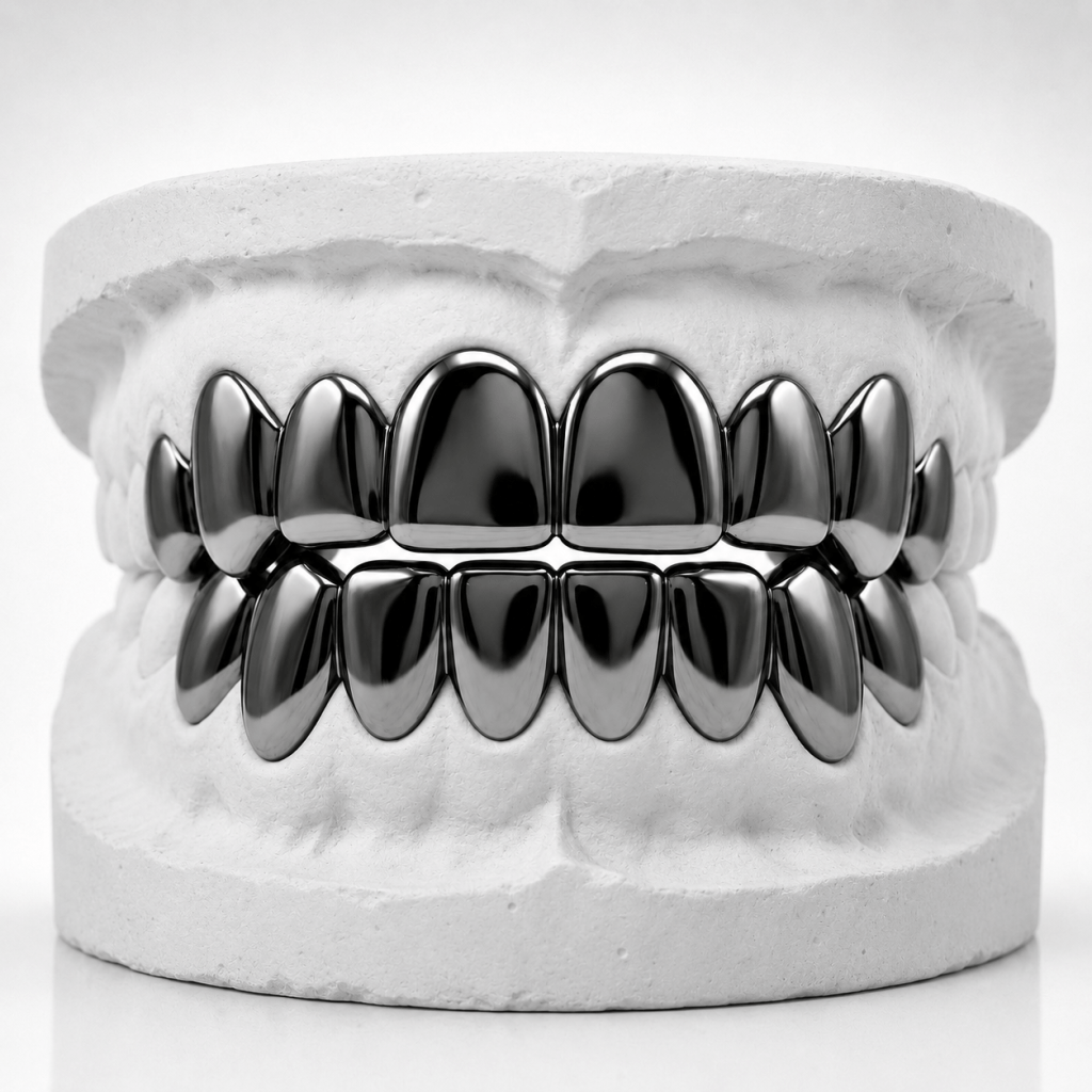 Black Rhodium Silver Grillz Set / Black Grillz